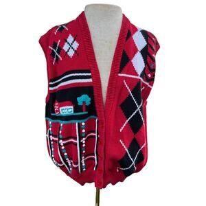 Vintage Red Koret Cotton Large Sweater Vest, Layering Vest, Womens Sweater Vest